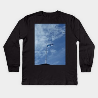 Scottish Photography Series (Vectorized) - Saltire Flag Flying Kids Long Sleeve T-Shirt